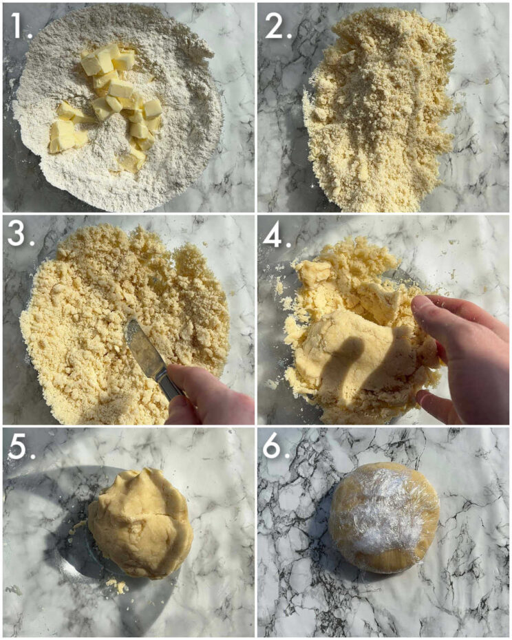 6 step by step photos showing how to make quiche crust